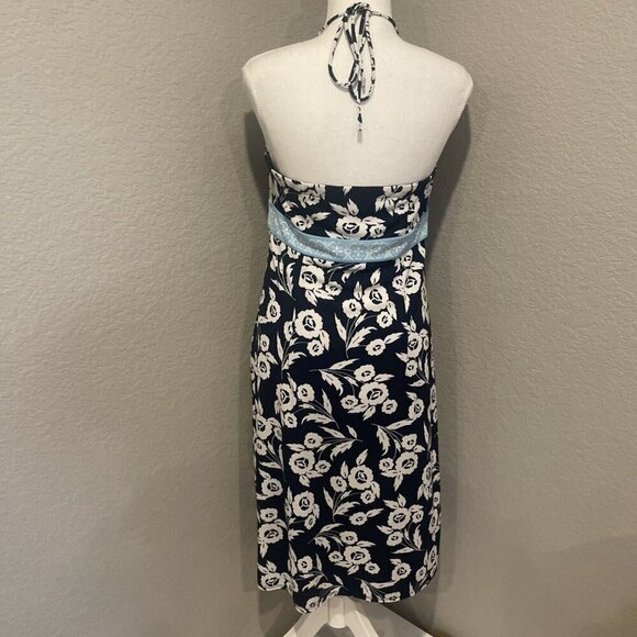 Ann Taylor LOFT Halter Dress Womens M Sleeveless Midi Floral Stretch Hawaiian - Picture 6 of 12